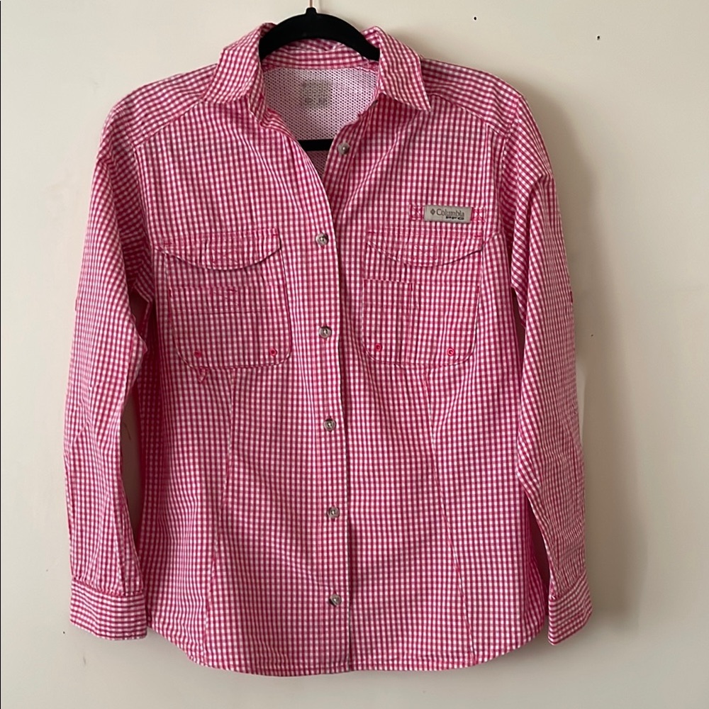 Columbia Pink Gingham Button Down Shirt Relaxed Fit